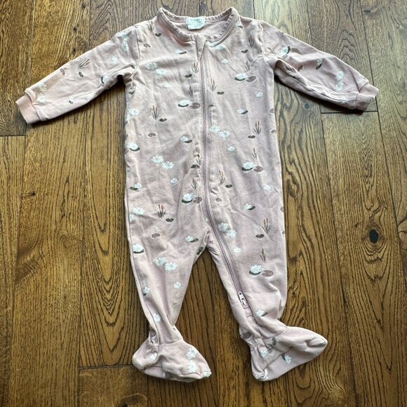 Petit Lem Firsts Footie Bodysuit 2-Way Zip 6M Organic Cotton Flowers in the Pond - Picture 1 of 13